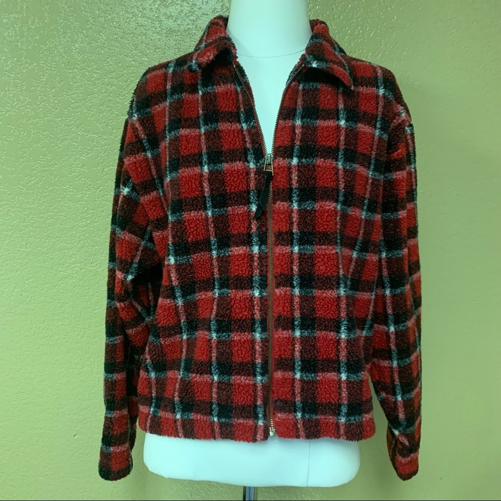 The Great Outdoors M Plaid Red Black White Zip Up Shirt Jacket